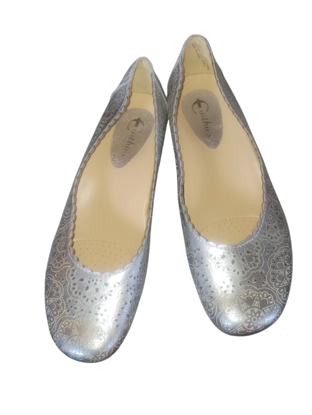Earthies Bindi Women's Leather Metallic Silver Laser Cut Comfort Ballet Flats 9B